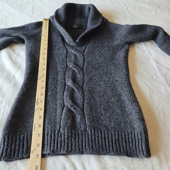 Zara Women’s Gray Wool Alpaca Blend Cable Knit Shawl Collar Sweater Sz S Cozy - Picture 5 of 5